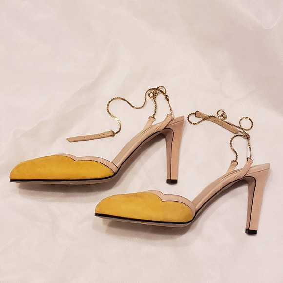 Valentino Shoes | Valentino Suede Gold Chain Ankle Strap Heels | Poshmark